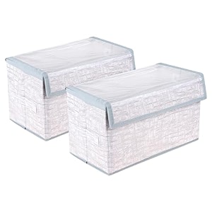 amazon brand - solimo drawer storage boxclothes drawer organizer with handletransparent lid with velcrowardrobe organizer for booksjute-print storage box grey pack of 2 non-woven clothing