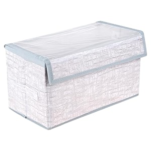 amazon brand - solimo drawer storage box  clothes drawer organizer with handle  transparent lid with velcro  wardrobe organizer for books  jute-print storage box  small grey
