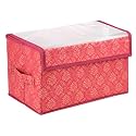 Amazon Brand - Solimo Drawer Storage Box | Clothes Drawer Organizer with Handle | Transparent Lid with Velcro | Wardrobe Organizer for Books | Golden-Print Storage Box (Maroon)