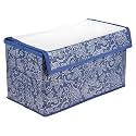 Amazon Brand - Solimo Drawer Storage Box | Clothes Drawer Organizer with Handle | Transparent Lid with Velcro | Wardrobe Organizer for Books | Flower Printed Storage Box (Navy Blue)