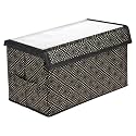 Amazon Brand - Solimo Drawer Storage Box | Clothes Drawer Organizer with Handle | Transparent Lid with Velcro | Wardrobe Organizer for Books | Golden-Dot Storage Box (Black)