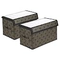 Amazon Brand - Solimo Drawer Storage Box | Clothes Drawer Organizer With Handle | Transparent Lid With Velcro | Wardrobe Organizer For Books, Golden-Dot Storage, Black, Pack Of 2), Non-Woven, Clothing