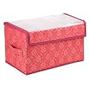Amazon Brand - Solimo Drawer Storage Box | Clothes Drawer Organizer with Handle | Transparent Lid with Velcro | Wardrobe Organizer for Books | Golden-Print Storage Box (Maroon)