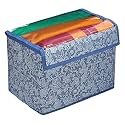 Amazon Brand - Solimo Drawer Storage Box | Clothes Drawer Organizer with Handle | Transparent Lid with Velcro | Wardrobe Organizer for Books | Flower Printed Storage Box, Medium (Navy Blue, Pack of 2)