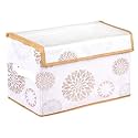 Amazon Brand - Solimo Drawer Storage Box | Clothes Drawer Organizer with Handle | Transparent Lid with Velcro | Wardrobe Organizer for Books | Gola-Print Storage Box (White)