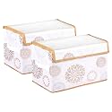 Amazon Brand - Solimo Drawer Storage Box | Clothes Drawer Organizer with Handle | Transparent Lid with Velcro | Wardrobe Organizer for Books | Gola-Print Storage Box (White, Pack of 2)