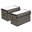 Amazon Brand - Solimo Drawer Storage Box | Clothes Drawer Organizer With Handle | Transparent Lid With Velcro | Wardrobe Organizer For Books, Golden-Dot Storage, Black, Pack Of 2), Non-Woven, Clothing