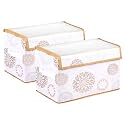 Amazon Brand - Solimo Drawer Storage Box | Clothes Drawer Organizer with Handle | Transparent Lid with Velcro | Wardrobe Organizer for Books | Gola-Print Storage Box (White, Pack of 2)