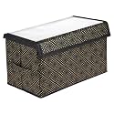 Amazon Brand - Solimo Drawer Storage Box | Clothes Drawer Organizer with Handle | Transparent Lid with Velcro | Wardrobe Organizer for Books | Golden-Dot Storage Box (Black)