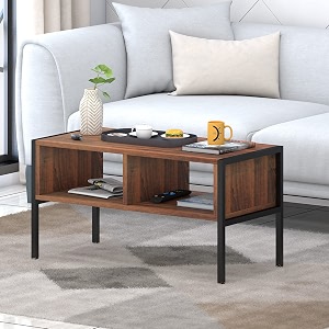 amazon brand - solimo lvy engineered wood center tablecoffee table for living room with steel legs walnutampblack diy installation