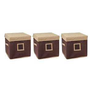 amazon brand - solimo fabric storage box with lid small set of 3 beige and brown
