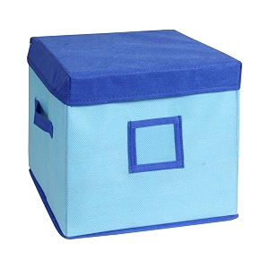 amazon brand - solimo fabric storage box with lid medium medical blue and royal blue