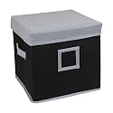 Amazon Brand - Solimo Fabric Storage Box with Lid, Small, Beige and Brown