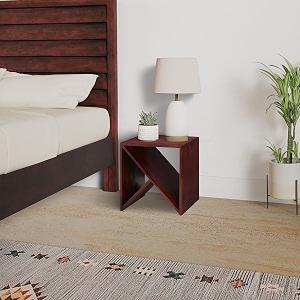 amazon brand - solimo ferson bedside table with triangular shelf solid sheesham wood honey finish