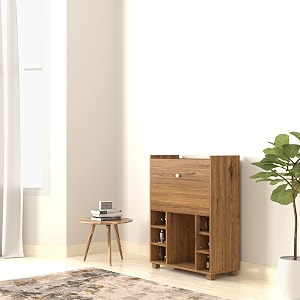 amazon brand - solimo filker engineered bar cabinet table knotty wood finish