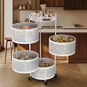 Amazon Brand - Solimo 360° Revolving Preassembled Portable 4 Layer Round Multipurpose Storage Kitchen Rack Carbon Steel Fruit Vegetable &amp; Spice Trolley with Wheels for Kitchen Organizer(Matte, White)