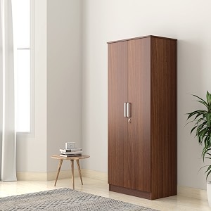 amazon brand - solimo grants engineered wood 2 door wardrobe asian walnut finish