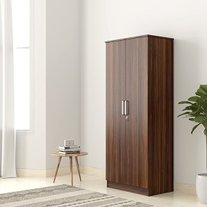 amazon brand - solimo grants engineered wood 2 door wardrobe walnut finish