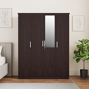 amazon brand - solimo grants engineered wood 4 door wardrobe with 1 drawer and mirror wenge finish