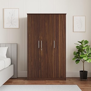 amazon brand - solimo grants engineered wood 3 door wardrobe walnut finish