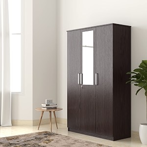 amazon brand - solimo grants engineered wood 3 door wardrobe with 1 drawer and mirror wenge finish