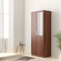 Amazon Brand - Solimo Grants Engineered Wood 2 Door Wardrobe with 1 Drawer and Mirror (Asian Walnut Finish)