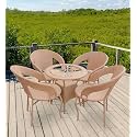 Amazon Brand - Solimo HDPE Rattan 4 Seater Patio Seating Set | Outdoor Furniture 4 Chairs with 1 Glass Top Table | Coffee Table Set for Balcony, Garden, Terrace, Indoor, Outdoor Use (Light Brown)