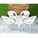 Amazon Brand - Solimo HDPE Rattan 4 Seater Patio Seating Set | Outdoor Furniture 4 Chairs with 1 Glass Top Table | Coffee Table Set for Balcony, Garden, Terrace, Indoor, Outdoor Use (White)