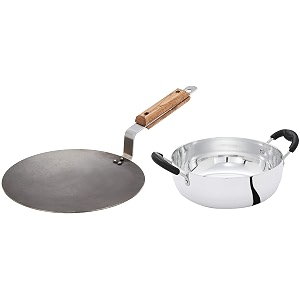 amazon brand - solimo iron concave tawa 25 cm white aluminium kadhai 22cm induction and gas compatible