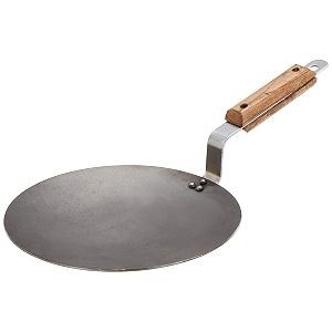 amazon brand - solimo iron concave tawa 25 cm tava for rotichappatinaan with strong wooden handle black 100 toxin-free naturally non-stick long lastinginduction and gas stove compatible