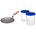Amazon Brand - Solimo Iron Concave Tawa 25 cm 2-Piece Kitchen Storage Container Set, 7.5 litres, Blue Lid, Plastic, Plastic