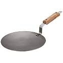 Amazon Brand - Solimo Iron Concave Tawa 25 cm, Tava for Roti/Chappati/Naan with Strong Wooden Handle Black 100% Toxin-Free, Naturally Non-Stick, Long Lasting|Induction and Gas Stove Compatible