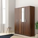 Amazon Brand - Solimo Julian Engineered Wood 4 Door Wardrobe with 1 Drawer and Mirror (Walnut Finish)