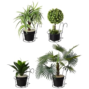 amazon brand - solimo metal hanging flower pot holder black set of 4  railing potted metal plant stand for home balcony dcor