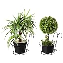 Amazon Brand - Solimo Metal Hanging Flower Pot Holder (Black, Set of 2) | Railing Potted Metal Plant Stand for Home Balcony Décor