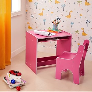 amazon brand - solimo moppet engineered wood prime study table with chair for kids matte finish pink 61 cm 46 cm