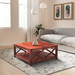 amazon brand - solimo nyckel solid sheesham wood coffee table with bottom shelf honey finish