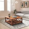 Amazon Brand - Solimo Nyckel Solid Sheesham Wood Coffee Table with Bottom Shelf (Natural Finish)