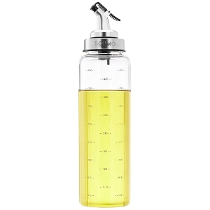 amazon brand - solimo oil pourer leak-proof and spill-proof with measurements microwave-safe freezer-safe and dishwasher-safe borosilicate glass 500 ml