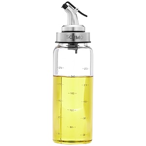 amazon brand - solimo oil pourer leak-proof and spill-proof with measurements microwave-safe freezer-safe and dishwasher-safe borosilicate glass 300 ml