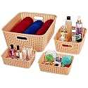 Amazon Brand - Solimo Plastic 4 Piece Storage Basket Set, Beige
