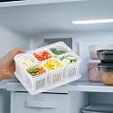 Amazon Brand - Solimo Plastic Fridge Containers Set | 6-Grid Airtight Refrigerator Storage Boxes with Lids | Freezer & Kitchen Organizer (Pack of 2, White)