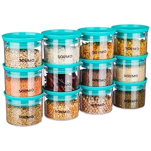 amazon brand - solimo plastic storage jar and container set i air tight amp bpa free containers for kitchen storage set i grocery kitchen container set i multipurpose jar 500 ml each set 12 blue