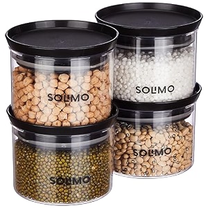 amazon brand - solimo plastic storage jar and container set i air tight amp bpa free containers for kitchen storage set i grocery kitchen container set i multipurpose jar 500 ml each set 4 black