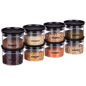 amazon brand-solimo plastic storage jar and container setiair tightampbpa free containers for kitchen storage setigrocery kitchen container set i multipurpose jar flip top 500 ml each set 8 black