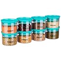 Amazon Brand - Solimo Plastic Storage Jar and Container Set I Air Tight &amp; BPA Free Containers for Kitchen Storage Set I Grocery Kitchen Container Set I Multipurpose Jar, 500 Ml Each, Set 8, Blue