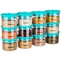 Amazon Brand - Solimo Plastic Storage Jar and Container Set I Air Tight &amp; BPA Free Containers for Kitchen Storage Set I Grocery Kitchen Container Set I Multipurpose Jar, 500 Ml Each, Set 12, Blue