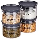 Amazon Brand - Solimo Plastic Storage Jar and Container Set I Air Tight &amp; BPA Free Containers for Kitchen Storage Set I Grocery Kitchen Container Set I Multipurpose Jar, 500 Ml Each, Set 4, Grey
