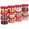 Amazon Brand - Solimo Plastic Storage Jar and Container Set I Air Tight & BPA Free Containers for Kitchen Storage Set I Grocery Kitchen Container Set I Multipurpose Jar, 500 Ml Each, Set 12, Red