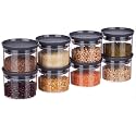 Amazon Brand - Solimo Plastic Storage Jar and Container Set I Air Tight &amp; BPA Free Containers for Kitchen Storage Set I Grocery Kitchen Container Set I Multipurpose Jar, 500 Ml Each, Set 8, Grey